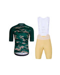 HOLOKOLO Krótka koszulka kolarska i spodenki - CAMOTRAIL - beżowy/zielony