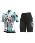 ALÉ Krótka koszulka kolarska i spodenki - SKULL LADY - czarny/jasnoniebieski
