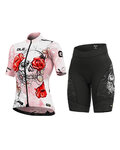ALÉ Krótka koszulka kolarska i spodenki - SKULL LADY - różowy/czarny