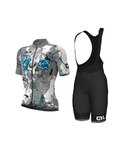 ALÉ Krótka koszulka kolarska i spodenki - SKULL - czarny/biały/szary/jasnoniebieski