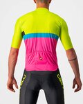 CASTELLI Koszulka kolarska z krótkim rękawem - A BLOCCO  - czarny/różowy/niebieski/żółty