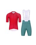 HOLOKOLO Krótka koszulka kolarska i spodenki - VICTORIOUS - zielony/czerwony