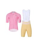 HOLOKOLO Krótka koszulka kolarska i spodenki - VICTORIOUS - beżowy/różowy