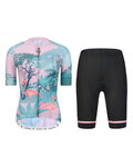 MONTON Krótka koszulka kolarska i spodenki - FLAMINGO LADY II - różowy/czarny/jasnoniebieski