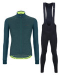 SANTINI Zimowa kolarska koszulka i spodnie - COLORE PURO WINTER - czarny/zielony