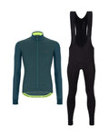 SANTINI Zimowa kolarska koszulka i spodnie - COLORE PURO+OMNIA - czarny/zielony