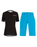 SANTINI Kolarska koszulka i spodnie MTB - SASSO MTB LADY - czarny/turkusowy