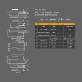 LONGUS skład głowy - HEADSET 28,6mm - czarny