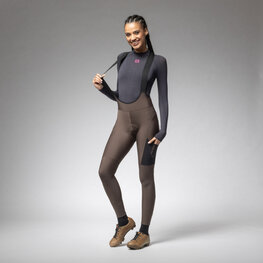 ALÉ Długie spodnie kolarskie z szelkami - STONES CARGO 2.0 - brązowy