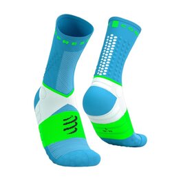 COMPRESSPORT Kolarskie klasyczne skarpetki - ULTRA TRAIL SOCKS V2.0 - niebieski/zielony