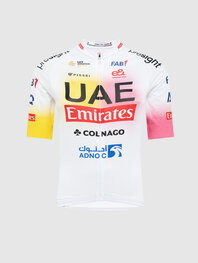 PISSEI Koszulka kolarska z krótkim rękawem - UAE TEAM EMIRATES REPLICA - GIRO + TOUR 24 - biały/różowy/żółty