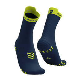 COMPRESSPORT Kolarskie klasyczne skarpetki - PRO RACING V4.0 RUN HIGH - niebieski/żółty