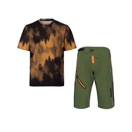 HOLOKOLO Kolarska koszulka i spodnie MTB - NIGHTFALL MTB - pomarańczowy/zielony/czarny