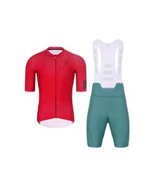 HOLOKOLO Krótka koszulka kolarska i spodenki - VICTORIOUS - zielony/czerwony