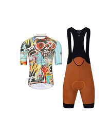 HOLOKOLO Krótka koszulka kolarska i spodenki - WILDLY II - jasnoniebieski/kolorowy/brązowy