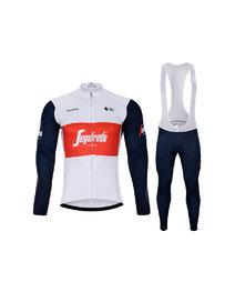 BONAVELO Zimowa kolarska koszulka i spodnie - TREK 2021 WINTER - czerwony/niebieski/biały