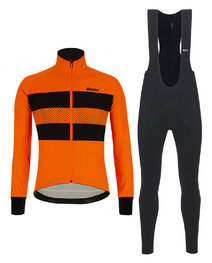 SANTINI Kolarska kurtka zimowa ze spodniami - COLORE BENGAL WINTER - czarny/pomarańczowy
