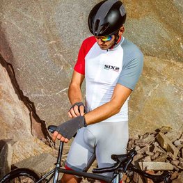 SIX2 Koszulka kolarska z krótkim rękawem - BIKE3 ULTRALIGHT - biały/szary/czerwony