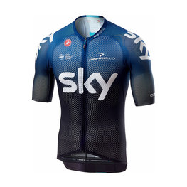 CASTELLI Koszulka kolarska z krótkim rękawem - TEAM SKY 2019  - biały/niebieski/czarny
