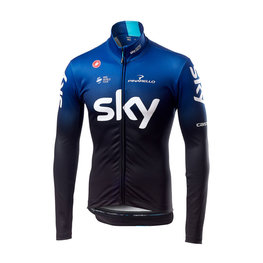 CASTELLI Zimowa koszulka kolarska z długim rękawem - TEAM SKY 2019 WINTER - niebieski/czarny/biały