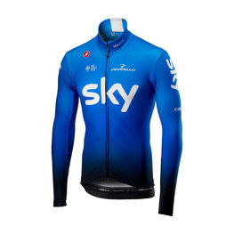 CASTELLI Zimowa koszulka kolarska z długim rękawem - TEAM SKY 2019 WINTER - biały/jasnoniebieski/czarny