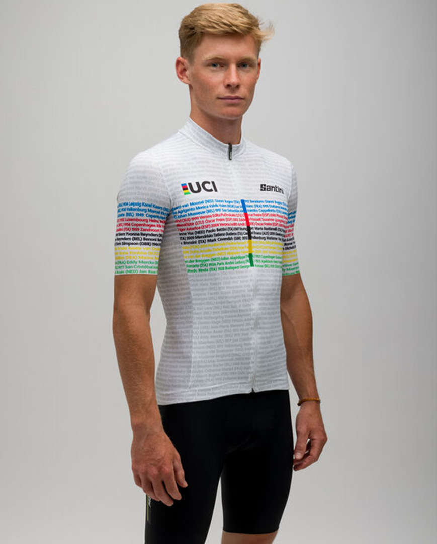 SANTINI Koszulka kolarska z krótkim rękawem - UCI WORLD CHAMP 100 - biały/tęczowy
